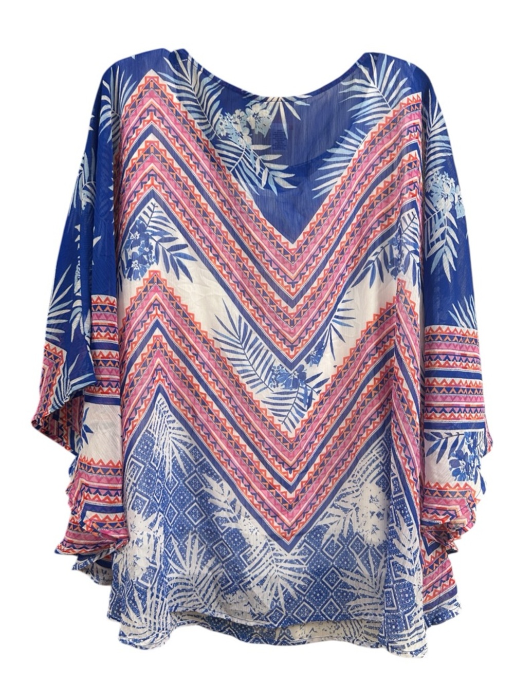 Ruby Rd. Blue & Pink Chevron Floral Tunic - Picture 4 of 5